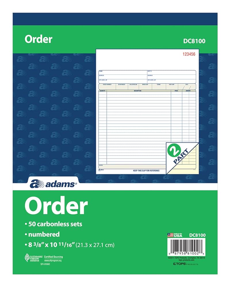 Amazon.com : Adams Order Book, 2-Part, Carbonless, White